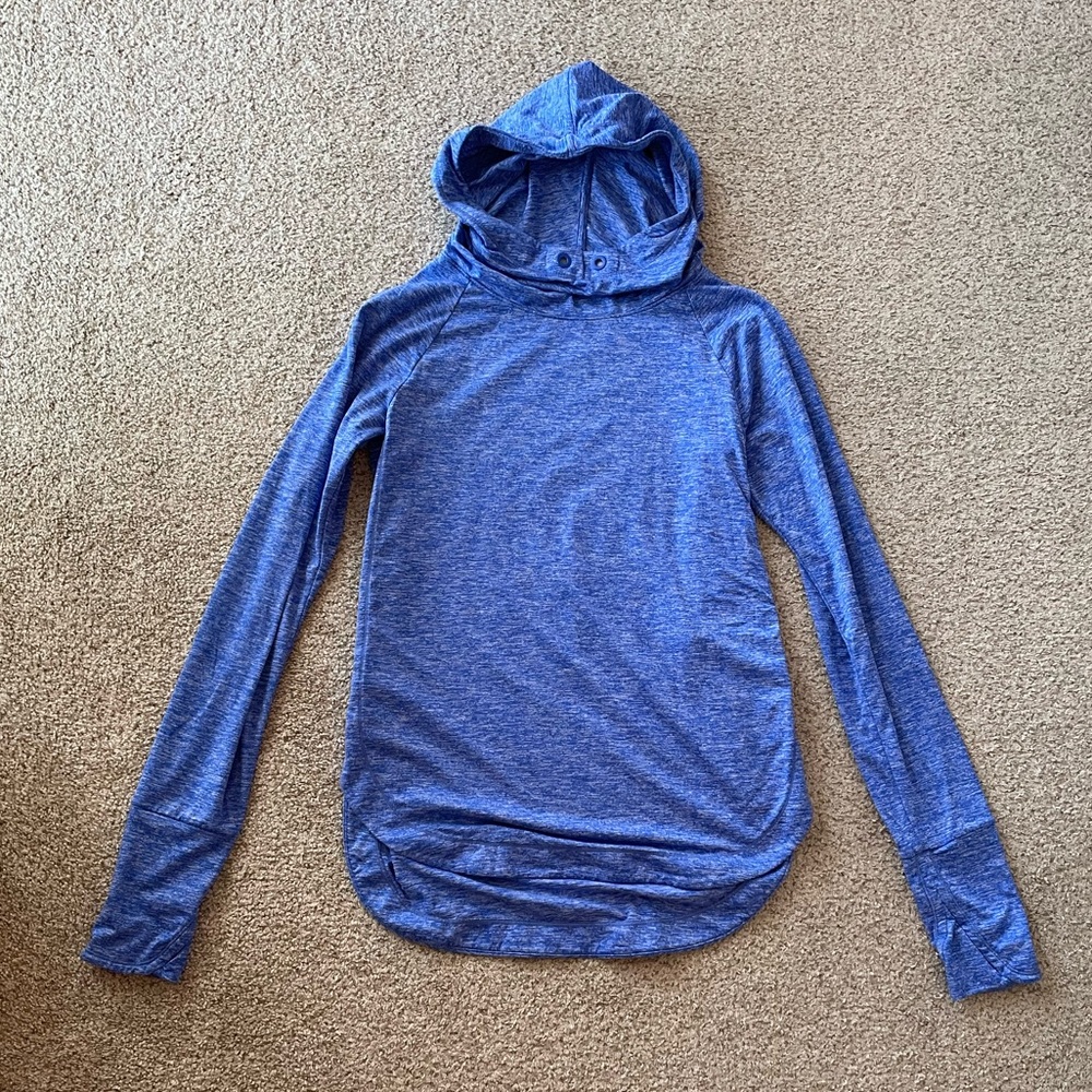 Athleta uptempo lightweight hooded pullover blue split sides thumbholes XXS
